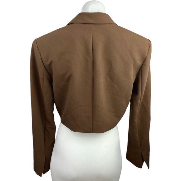 Zara Brown Faux Wrap Tailored Collar Long Sleeve Cropped Blazer Jacket Top Sz S - Picture 2 of 3